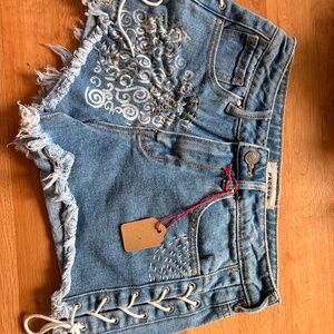 denim upscale shorts, one of a kind by artist Jeanne Prom size 25